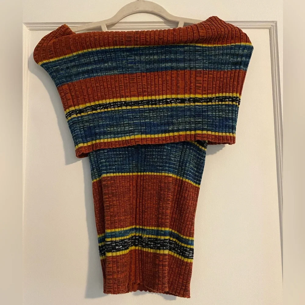Free People Striped Carly Cowl Neck Ribbed Tank Top Sweater Orange Size Small